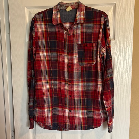 Rustic Blue men’s red plaid long sleeve button down flannel shirt size medium - Picture 1 of 8
